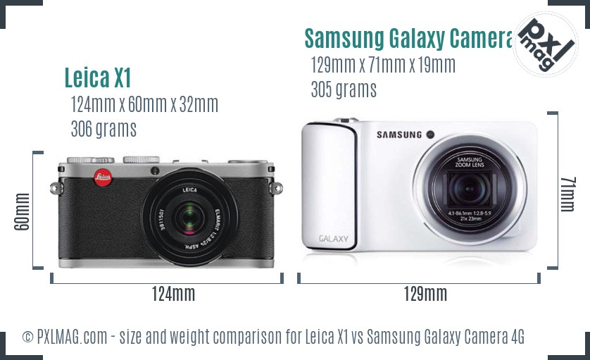 Leica X1 vs Samsung Galaxy Camera 4G size comparison