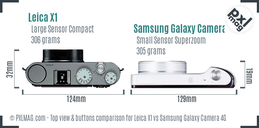 Leica X1 vs Samsung Galaxy Camera 4G top view buttons comparison