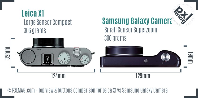 Leica X1 vs Samsung Galaxy Camera top view buttons comparison