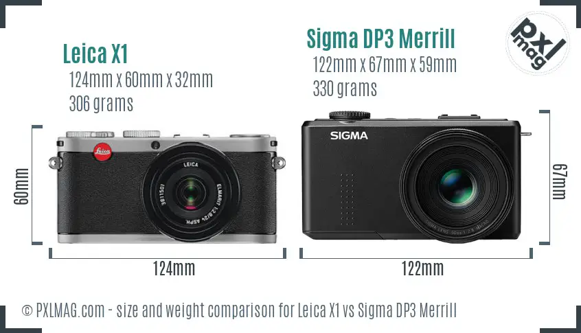 Leica X1 vs Sigma DP3 Merrill size comparison