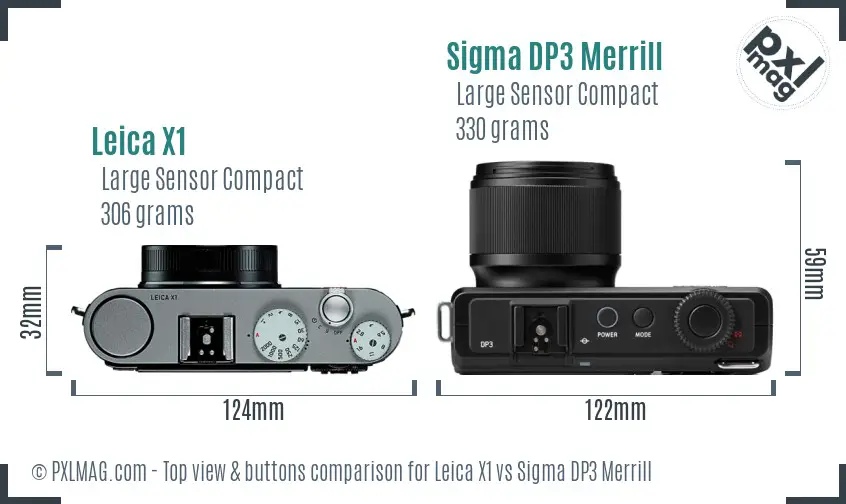 Leica X1 vs Sigma DP3 Merrill top view buttons comparison