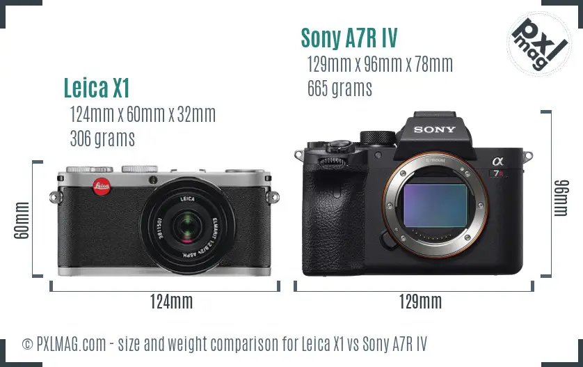 Leica X1 vs Sony A7R IV size comparison