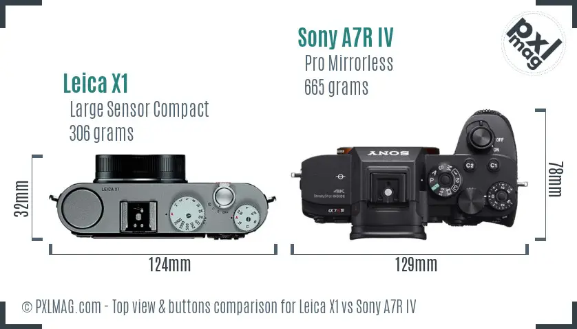 Leica X1 vs Sony A7R IV top view buttons comparison