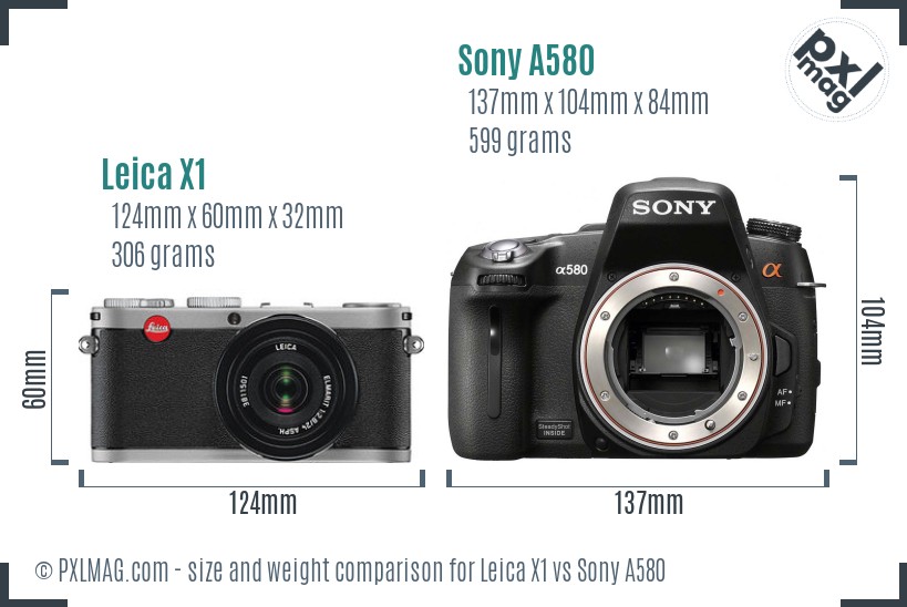 Leica X1 vs Sony A580 size comparison