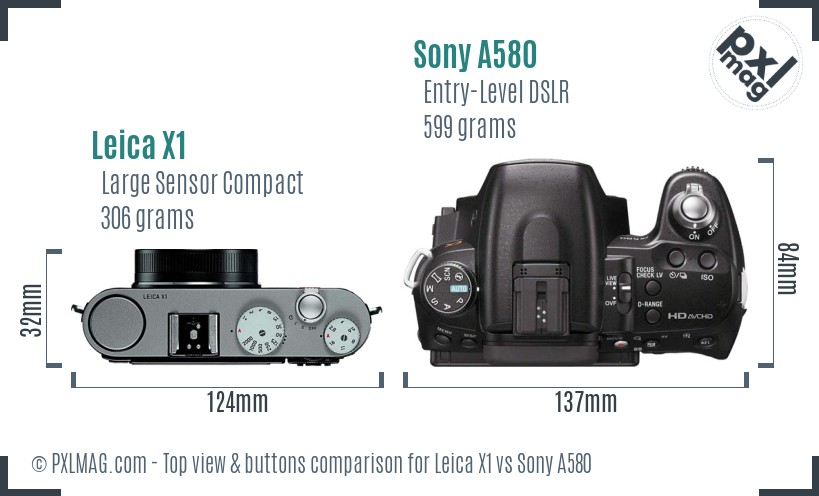 Leica X1 vs Sony A580 top view buttons comparison