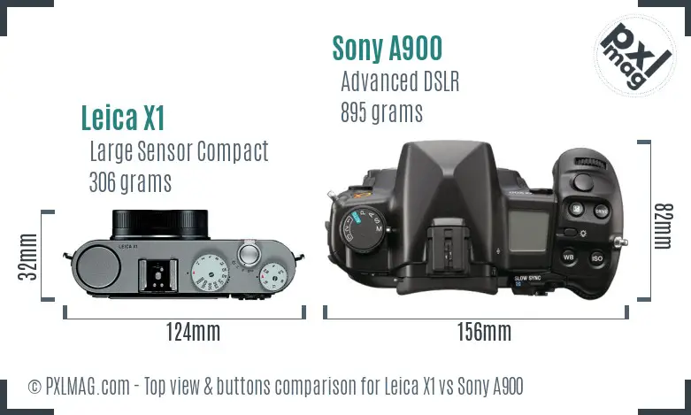 Leica X1 vs Sony A900 top view buttons comparison