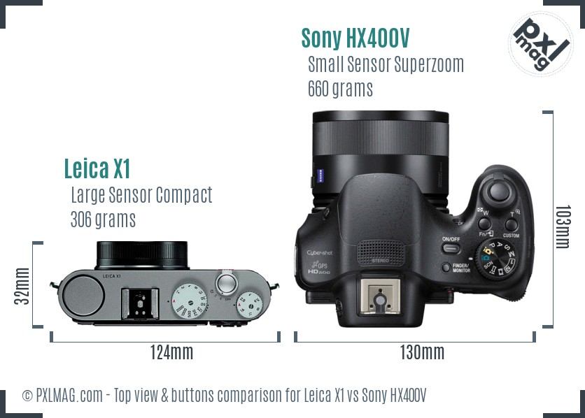Leica X1 vs Sony HX400V top view buttons comparison
