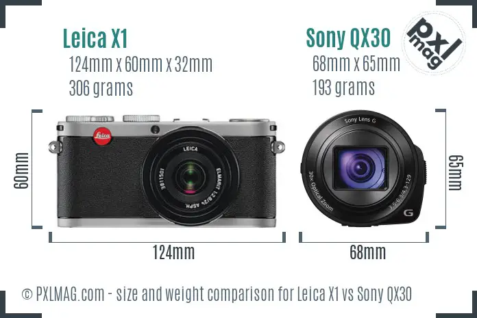 Leica X1 vs Sony QX30 size comparison