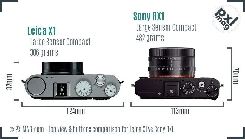 Leica X1 vs Sony RX1 top view buttons comparison