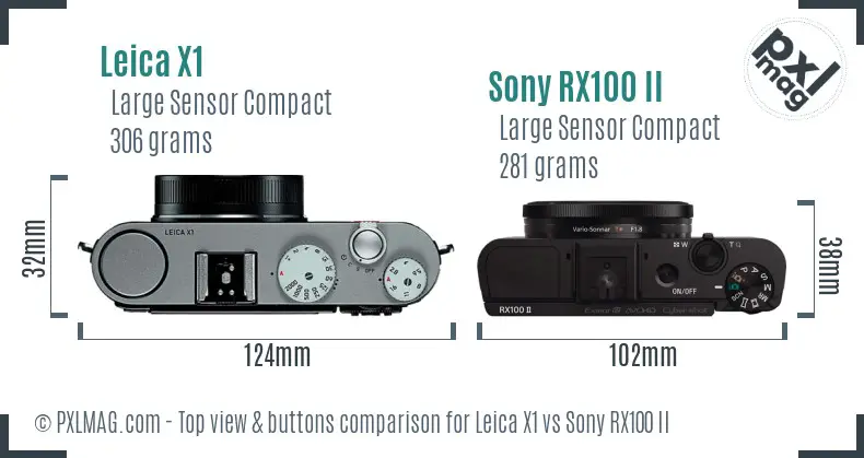 Leica X1 vs Sony RX100 II top view buttons comparison