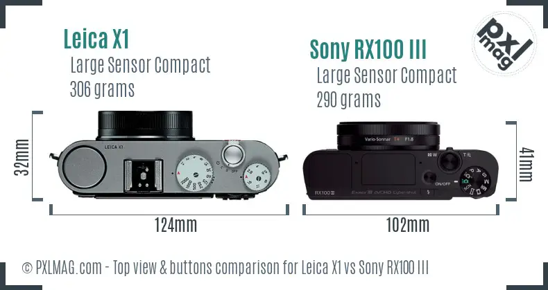 Leica X1 vs Sony RX100 III top view buttons comparison