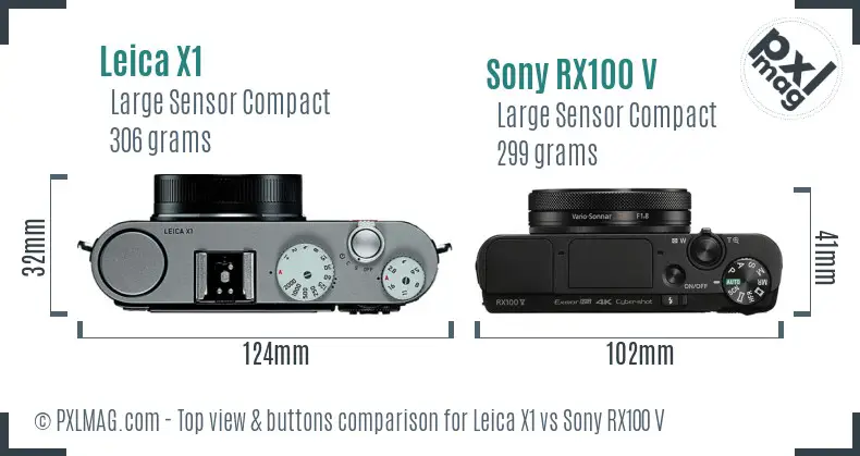 Leica X1 vs Sony RX100 V top view buttons comparison