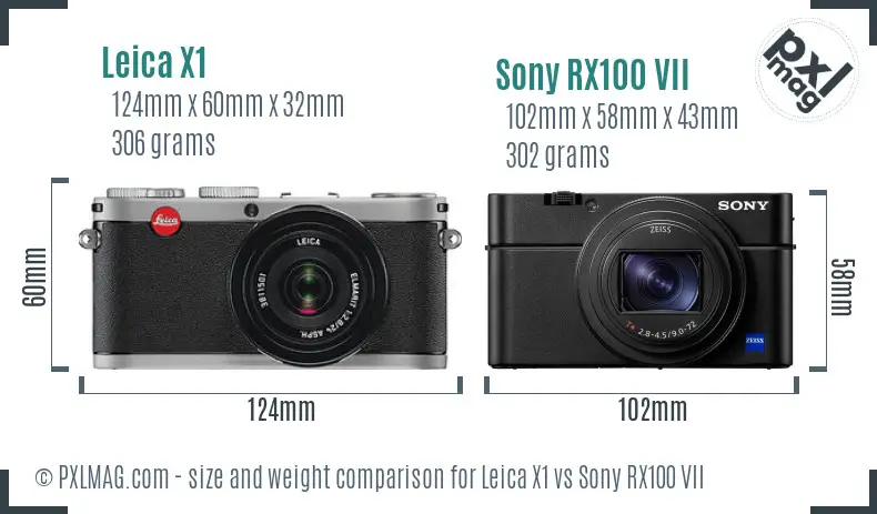 Leica X1 vs Sony RX100 VII size comparison
