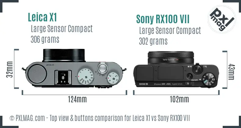 Leica X1 vs Sony RX100 VII top view buttons comparison