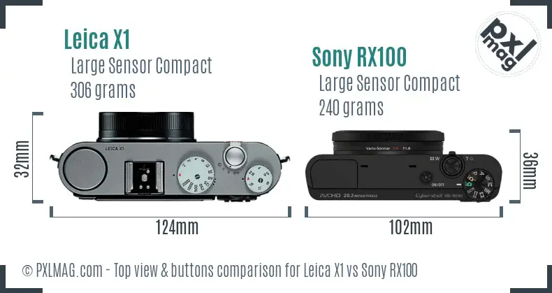 Leica X1 vs Sony RX100 top view buttons comparison