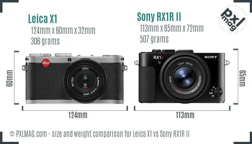 Leica X1 vs Sony RX1R II size comparison