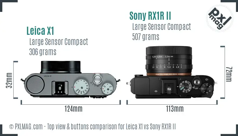 Leica X1 vs Sony RX1R II top view buttons comparison