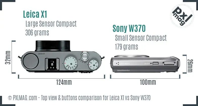 Leica X1 vs Sony W370 top view buttons comparison