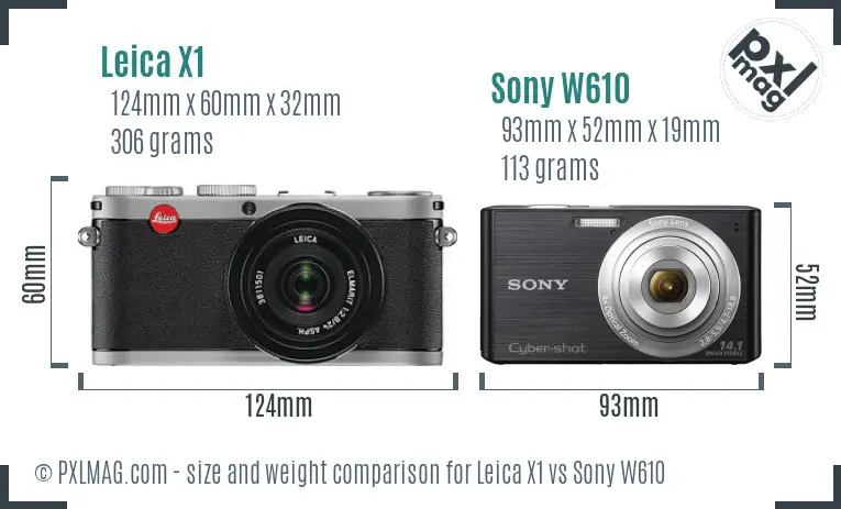 Leica X1 vs Sony W610 size comparison