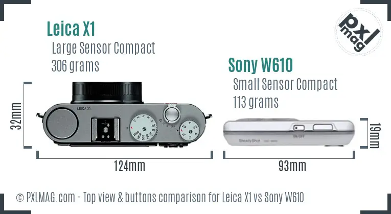 Leica X1 vs Sony W610 top view buttons comparison