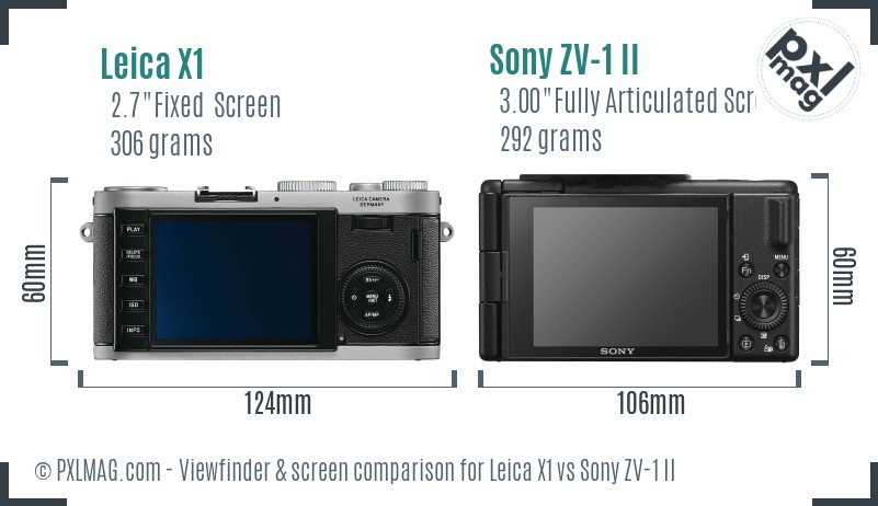 Leica X1 vs Sony ZV-1 II Screen and Viewfinder comparison