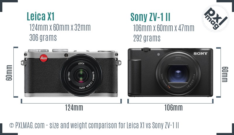 Leica X1 vs Sony ZV-1 II size comparison