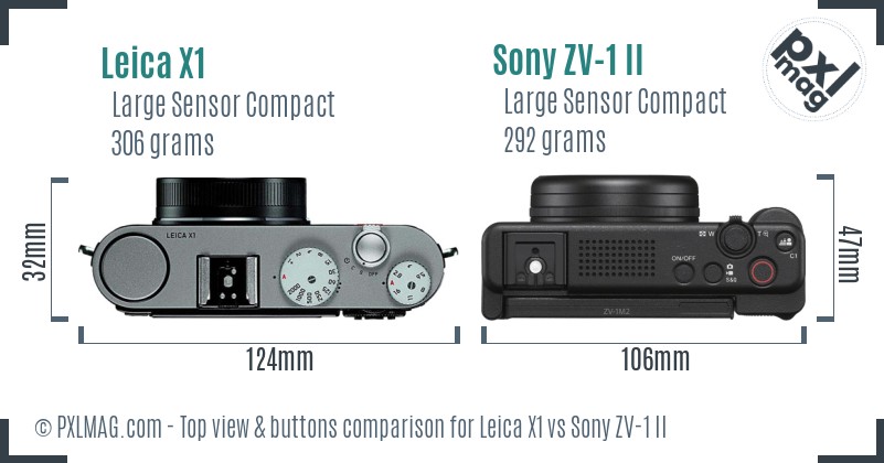 Leica X1 vs Sony ZV-1 II top view buttons comparison