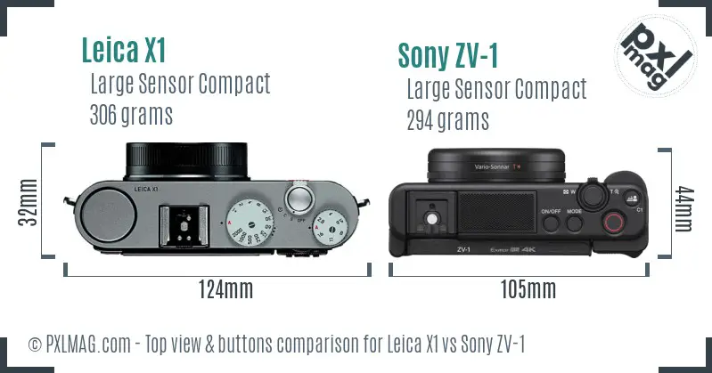 Leica X1 vs Sony ZV-1 top view buttons comparison