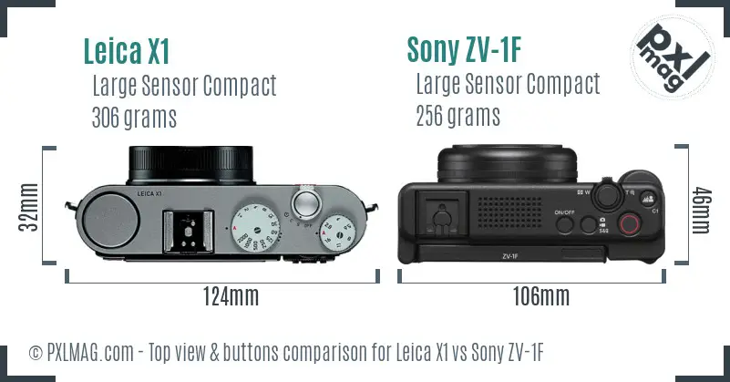 Leica X1 vs Sony ZV-1F top view buttons comparison