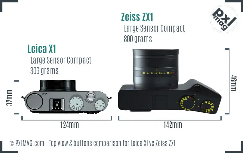 Leica X1 vs Zeiss ZX1 top view buttons comparison