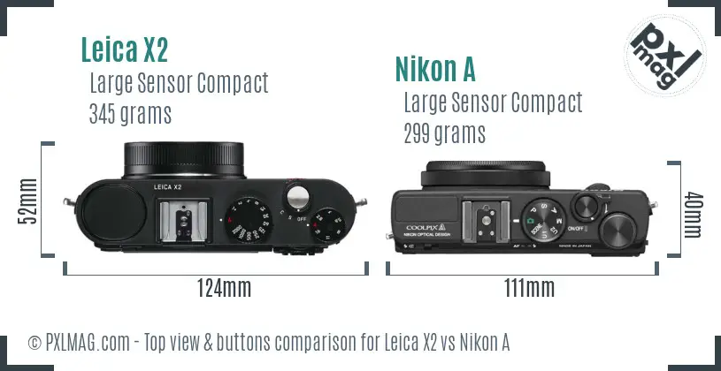 Leica X2 vs Nikon A top view buttons comparison