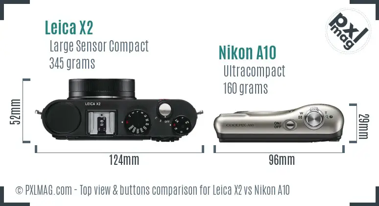 Leica X2 vs Nikon A10 top view buttons comparison
