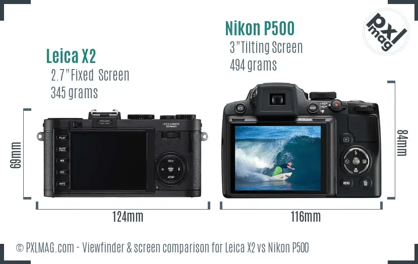 Leica X2 vs Nikon P500 Screen and Viewfinder comparison