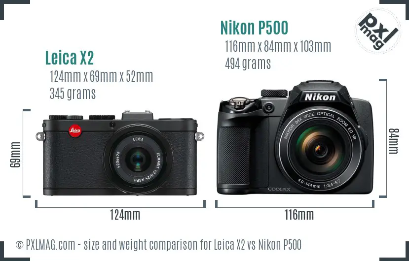 Leica X2 vs Nikon P500 size comparison