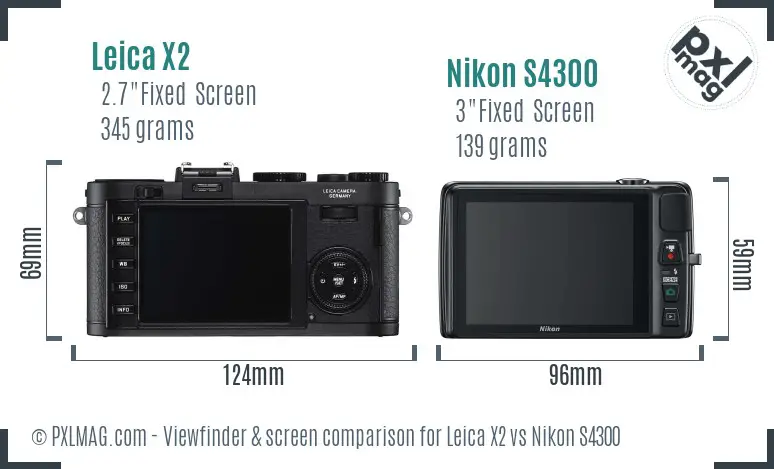 Leica X2 vs Nikon S4300 Screen and Viewfinder comparison