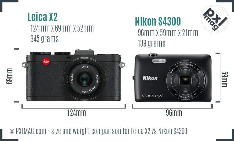 Leica X2 vs Nikon S4300 size comparison