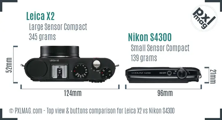 Leica X2 vs Nikon S4300 top view buttons comparison