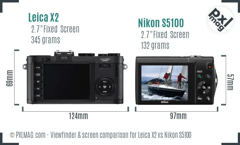 Leica X2 vs Nikon S5100 Screen and Viewfinder comparison