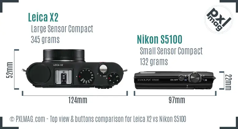 Leica X2 vs Nikon S5100 top view buttons comparison