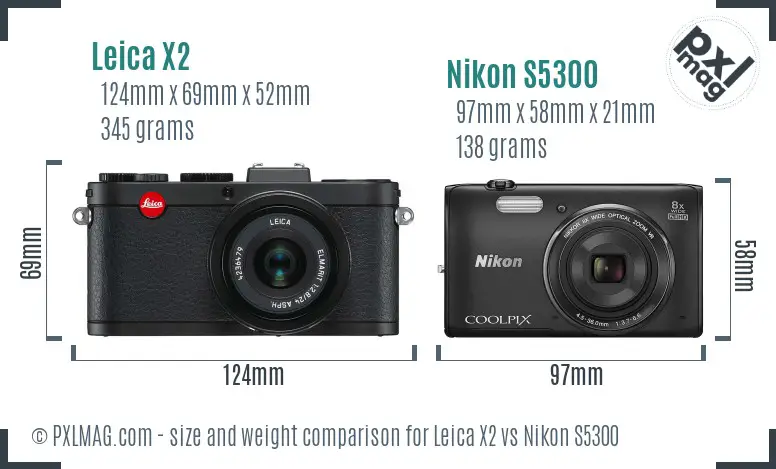 Leica X2 vs Nikon S5300 size comparison