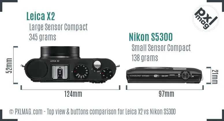 Leica X2 vs Nikon S5300 top view buttons comparison