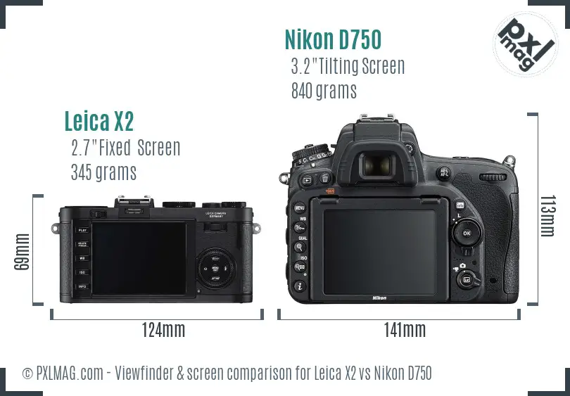 Leica X2 vs Nikon D750 Screen and Viewfinder comparison