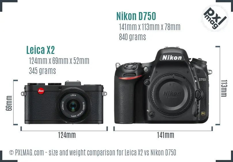Leica X2 vs Nikon D750 size comparison