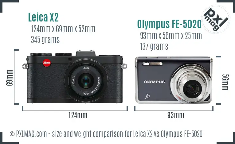 Leica X2 vs Olympus FE-5020 size comparison