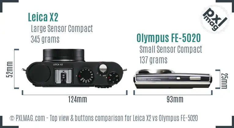 Leica X2 vs Olympus FE-5020 top view buttons comparison