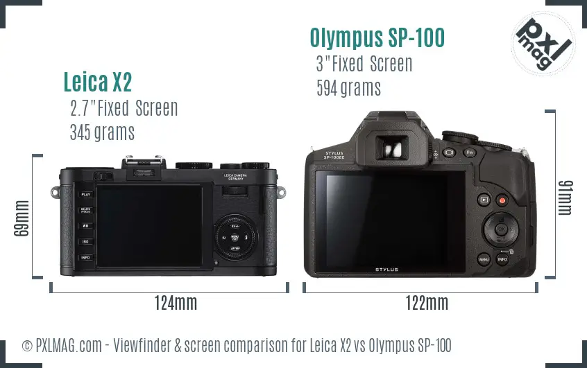 Leica X2 vs Olympus SP-100 Screen and Viewfinder comparison