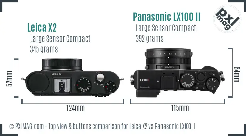 Leica X2 vs Panasonic LX100 II top view buttons comparison