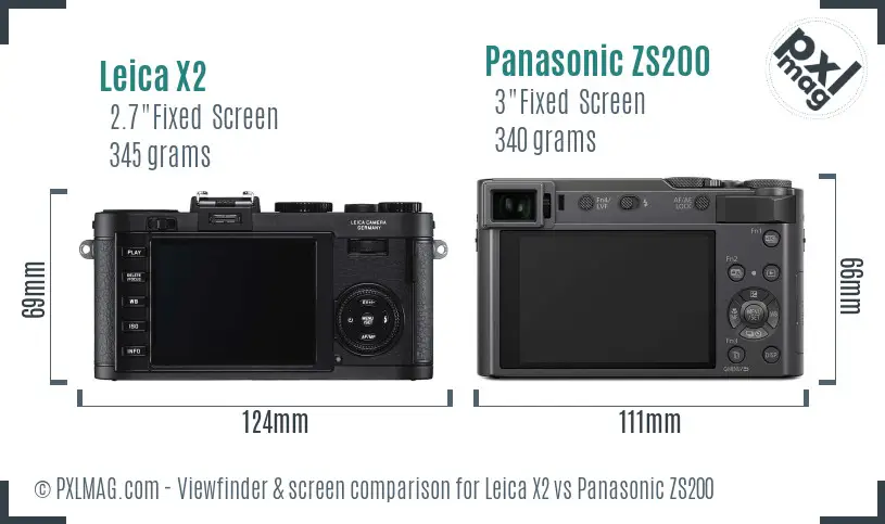Leica X2 vs Panasonic ZS200 Screen and Viewfinder comparison