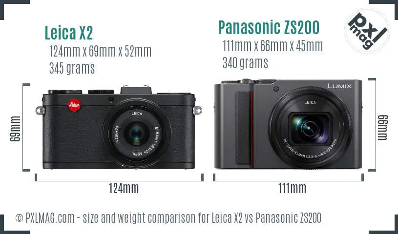 Leica X2 vs Panasonic ZS200 size comparison