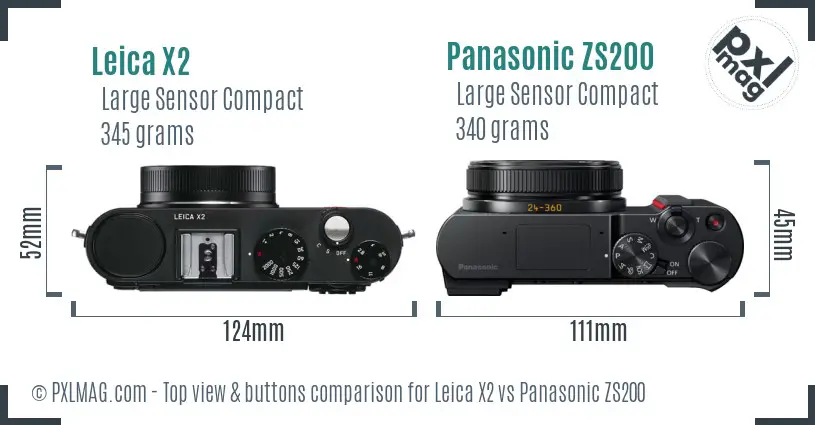 Leica X2 vs Panasonic ZS200 top view buttons comparison